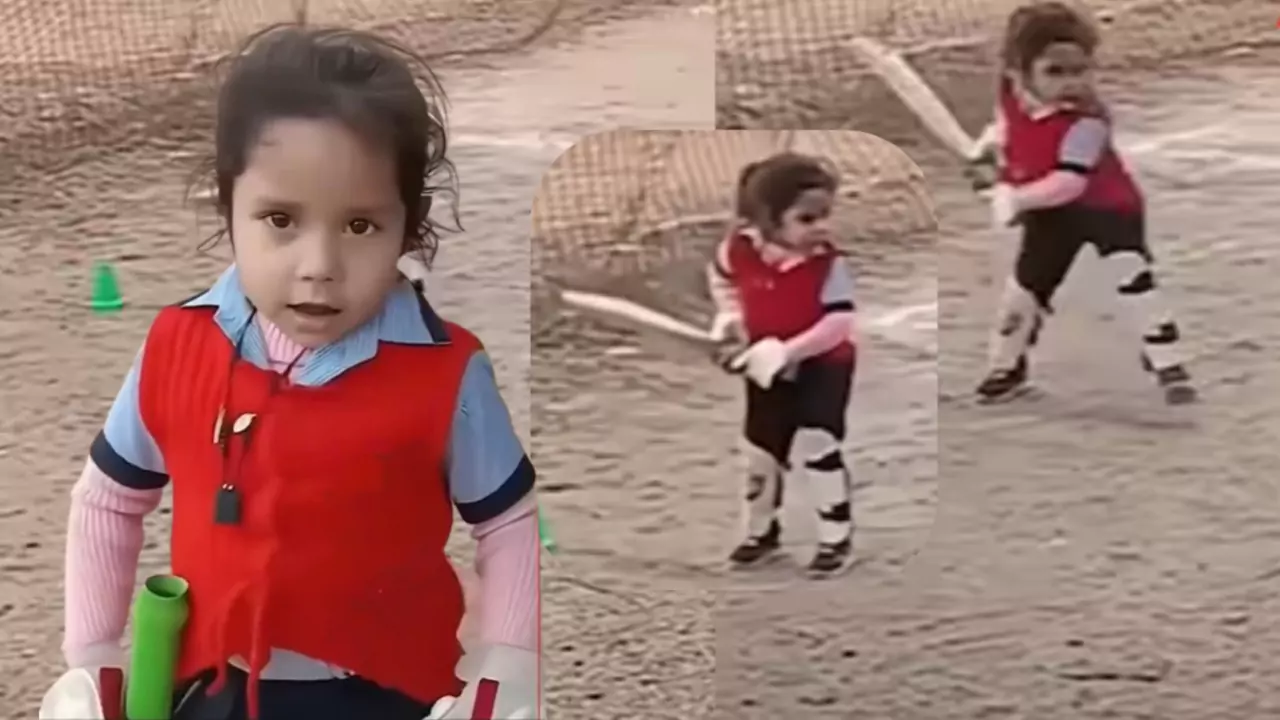 3 Year Old Girl Playing Cricket Viral Video like Virat Kohli