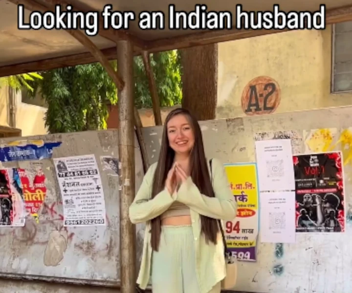 Foreign Girl looking indian husband ,husband posters, viral video,  foreign girl viral video, latest funny video, latest trending video, funny viral video, Foreign Girl, Indian Husband